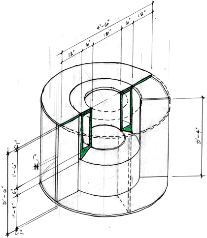 A cross-section of the containers.