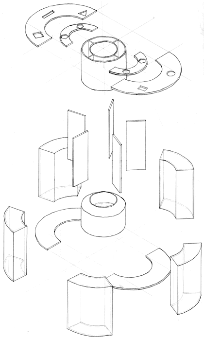 An exploded view of the complete assembly (minus the tree).