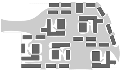 Volume of pedestrian flow through the site, indicating by proxy public and private spaces.